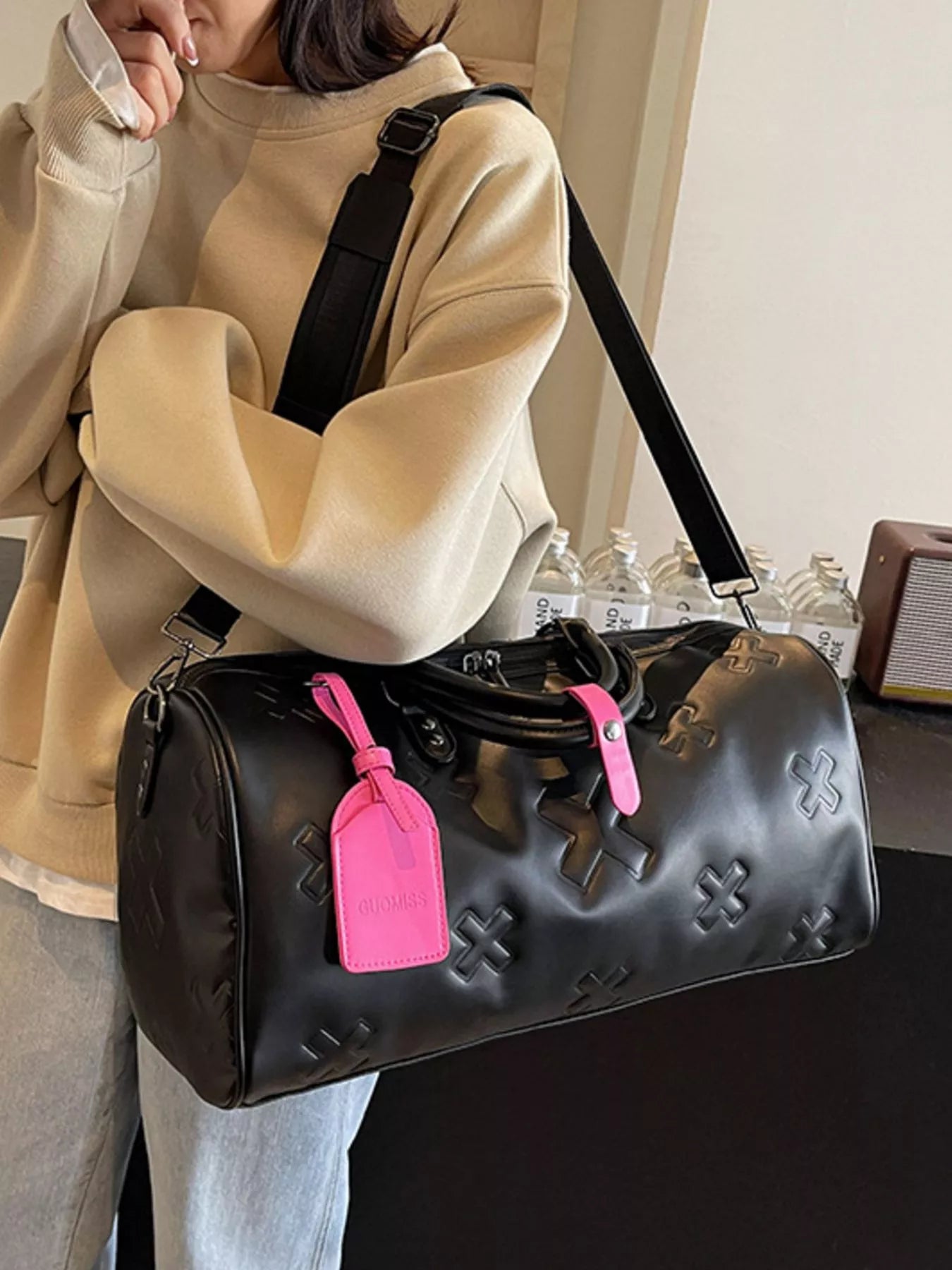 Embossed Cross Pattern Travel Duffel Bag