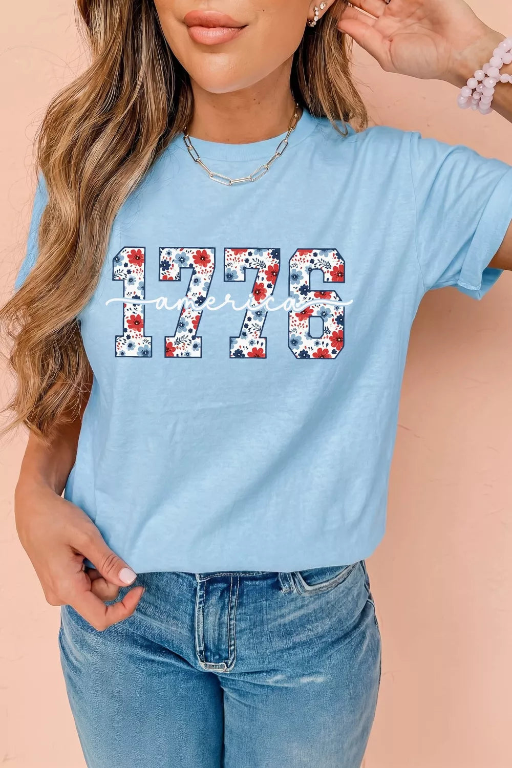 America 1776 Floral Print Relaxed T Shirt