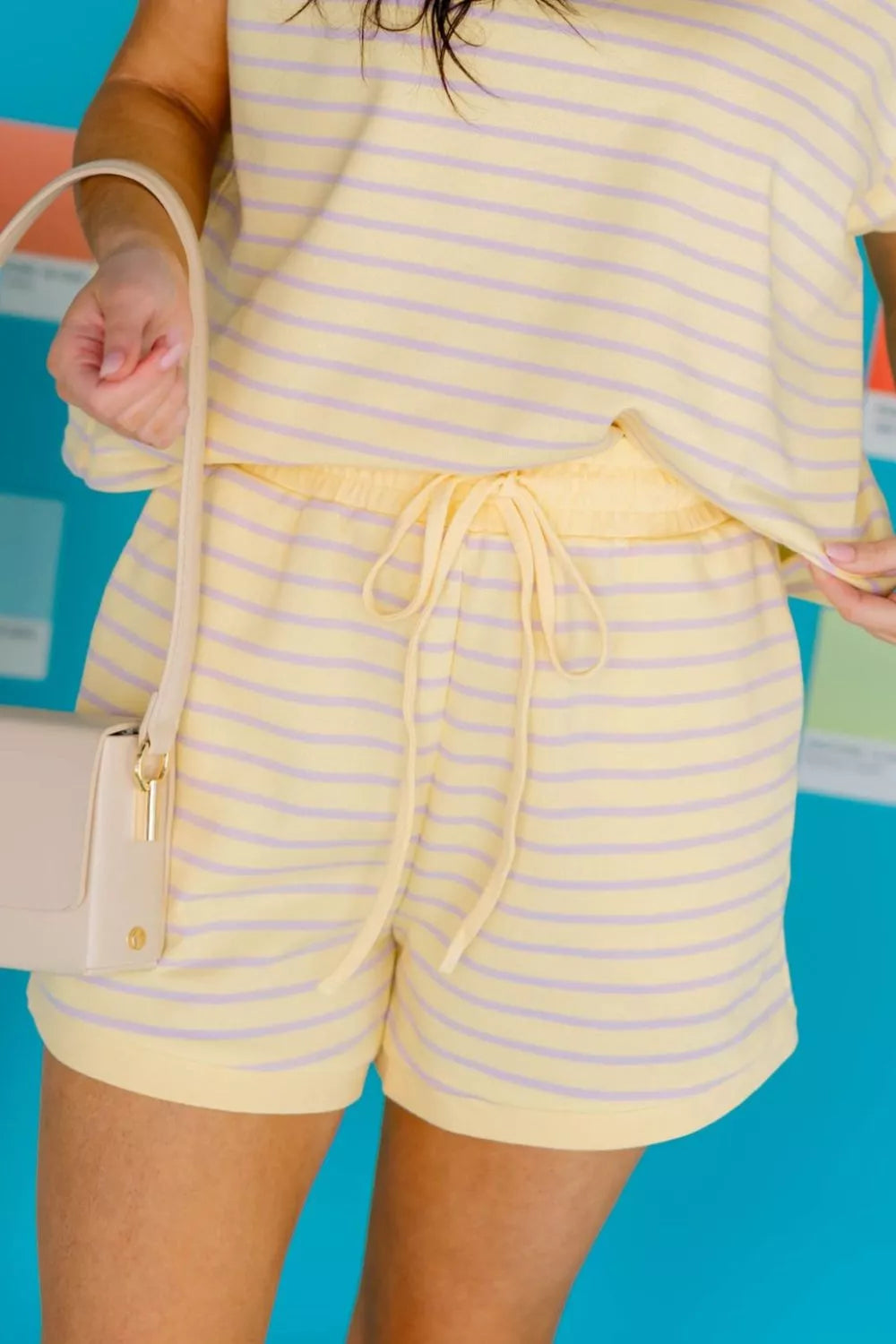 Stripe Relaxed Tee Drawstring Shorts 2pcs Outfit
