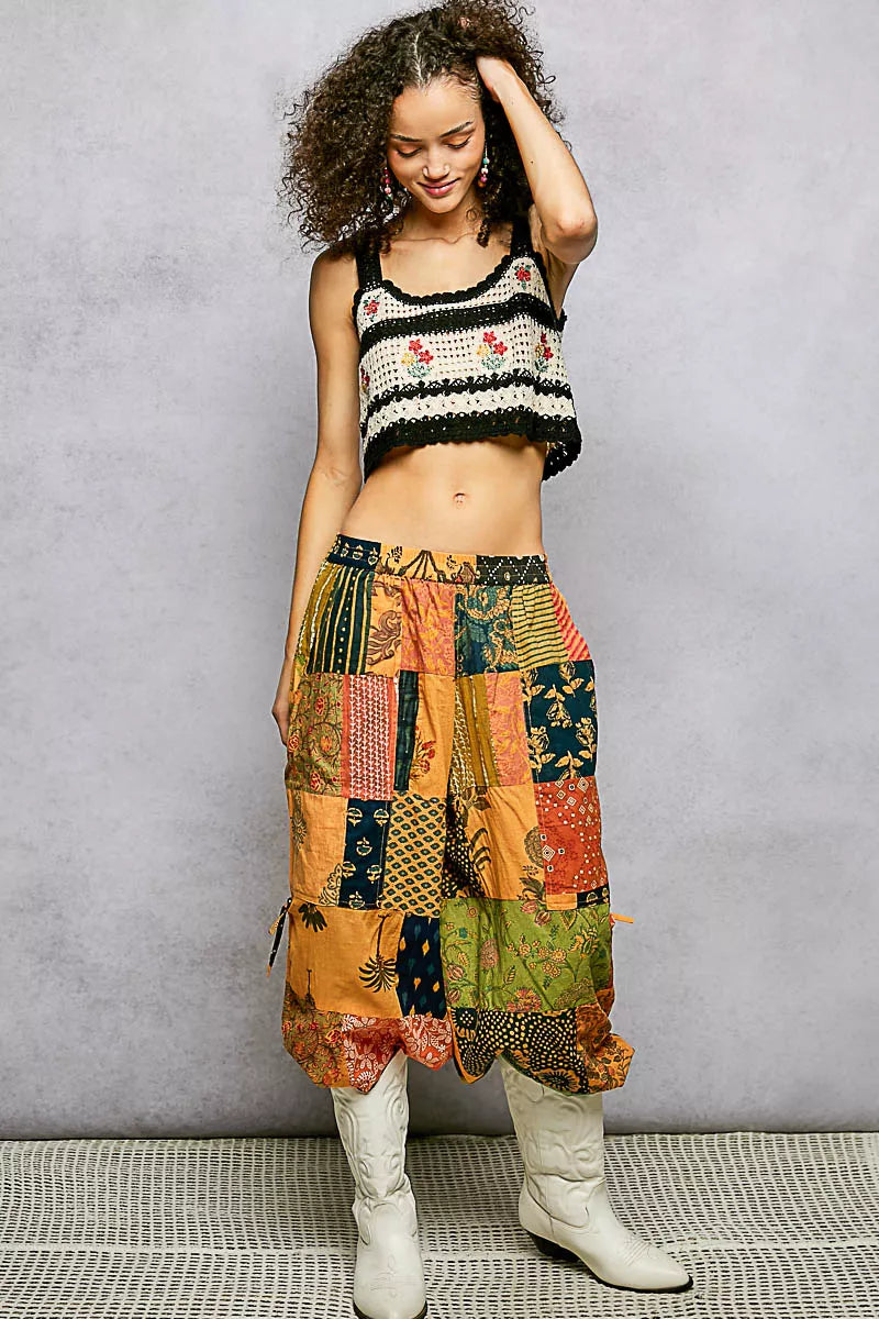 POL Floral Embroidered Cropped Crochet Cami with Scalloped Hem