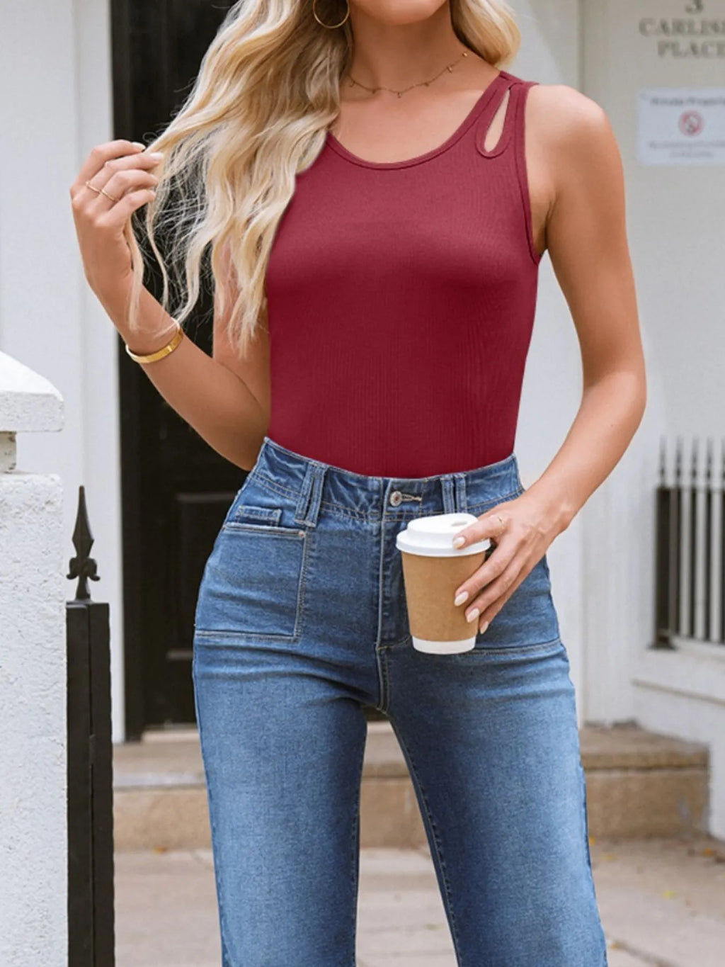 Cutout Round Neck Tank