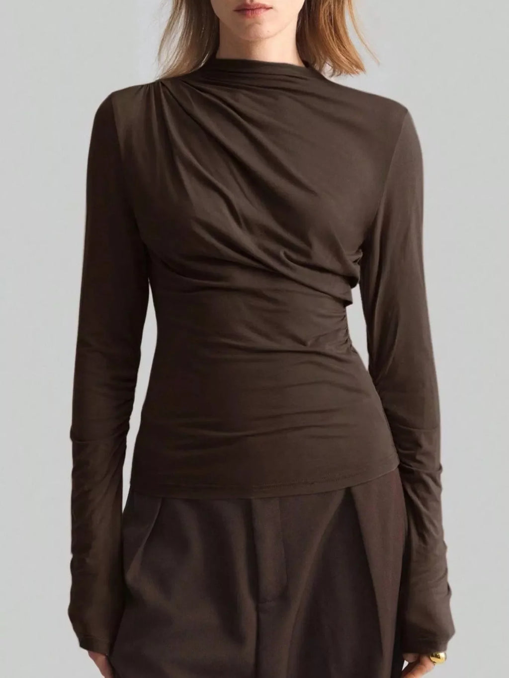 Elegant Drape Front Long Sleeve T-Shirt