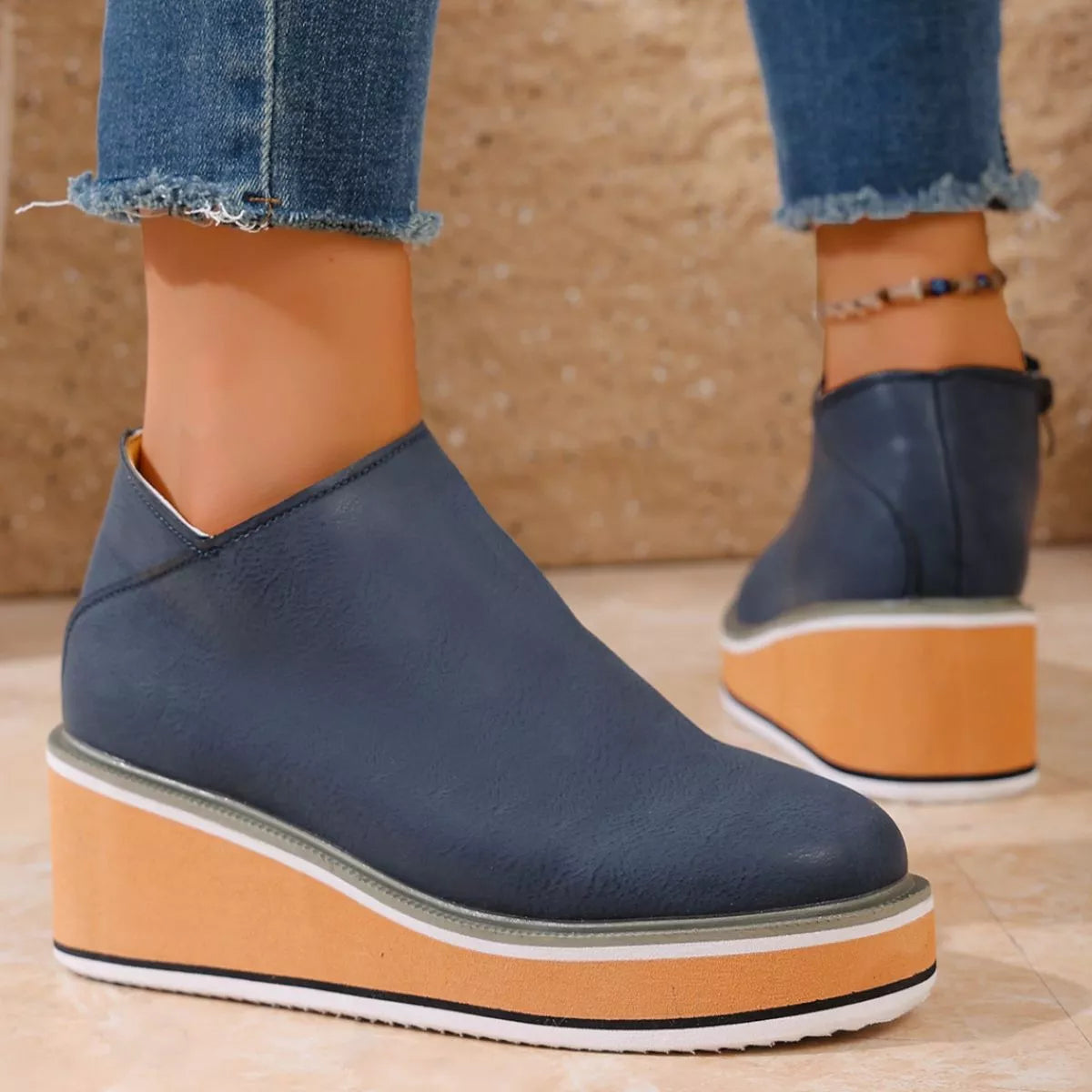 Round Toe Wedge Ankle Boots