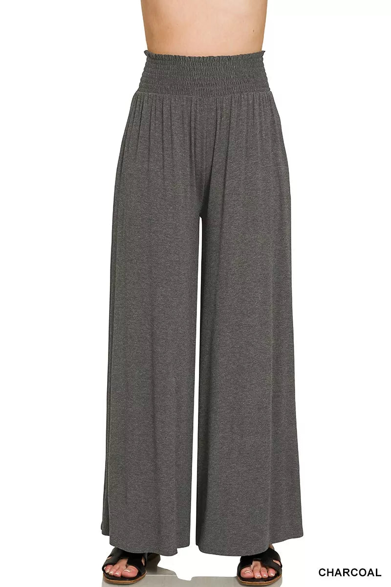 Zenana Smocked Waist Wide Leg Palazzo Pants