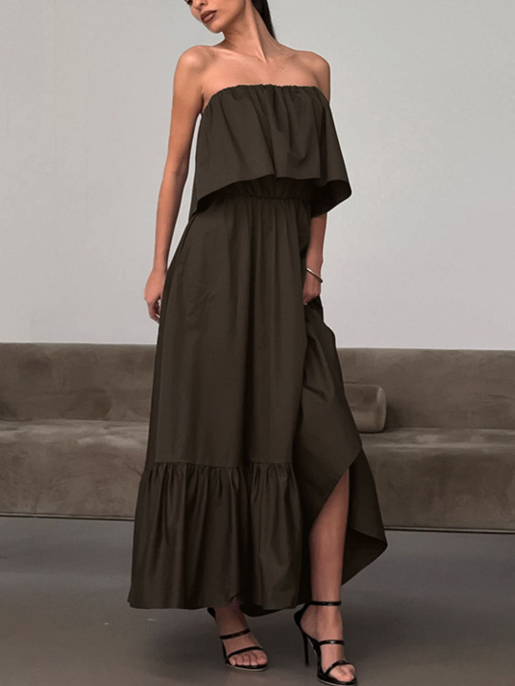 Off-Shoulder Ruffle Hem Maxi Dress