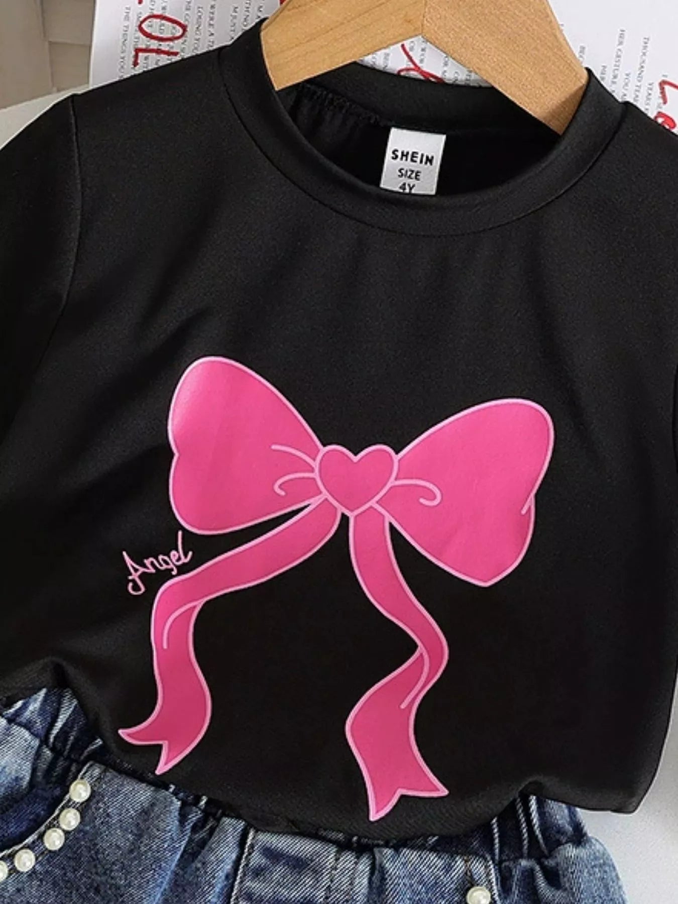 Children's Bowknot T-shirt and Denim Shorts Set