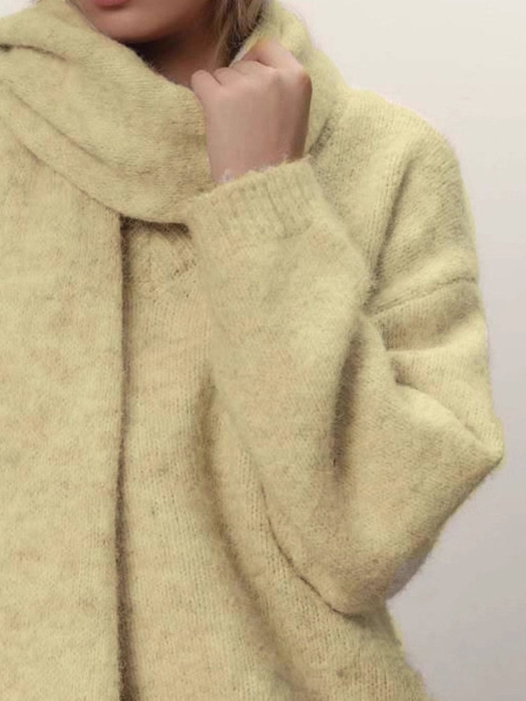 Oversized V-Neck Dropped Shoulder Sweater with Scarf