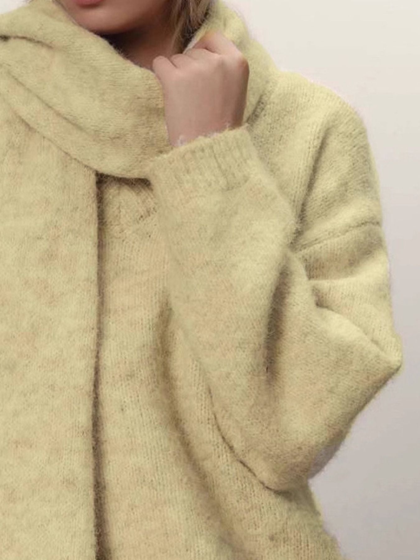 Oversized V-Neck Dropped Shoulder Sweater with Scarf