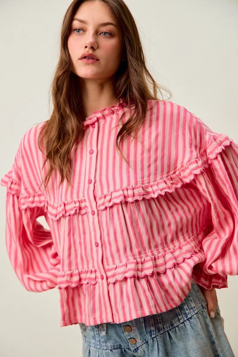 SO ME Variegated Stripe Reversible Flowy Boho Blouse