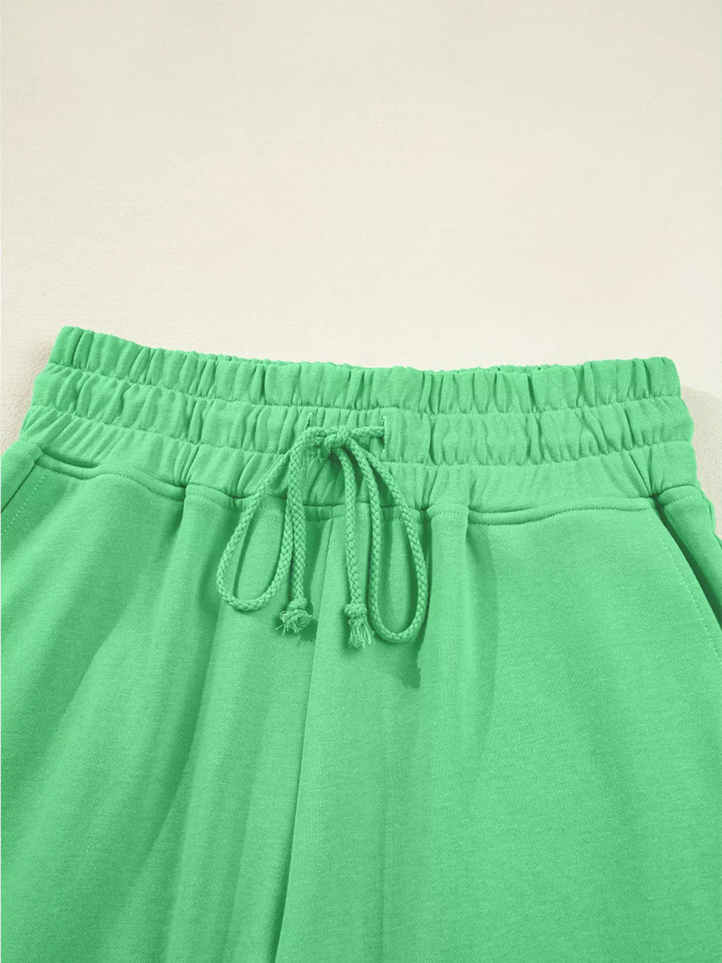 Drop Shoulder Puff Sleeve Crop Top and Drawstring Wide Leg Pants Set