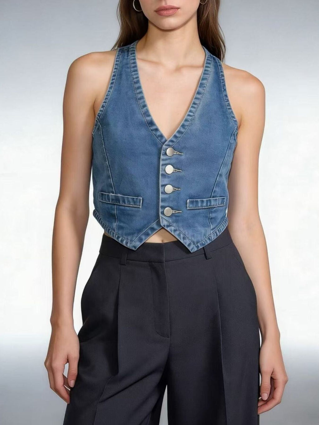Button-Down Denim Vest