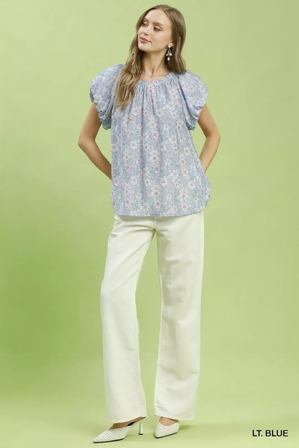 Umgee Floral Puff Sleeve Blouse