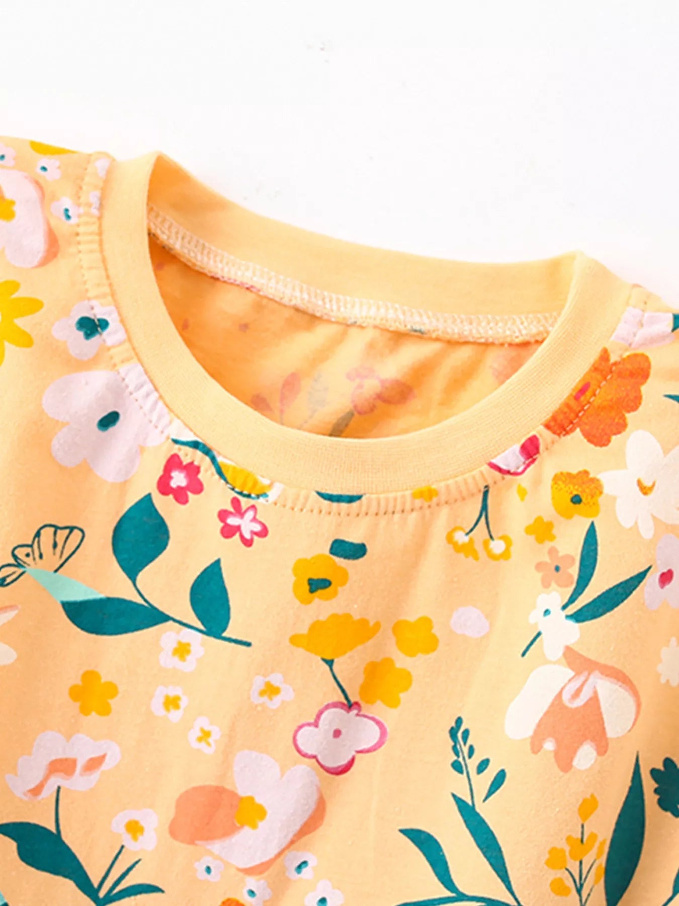 Children's Floral Print Ruffle Trim T-Shirt and Shorts Set