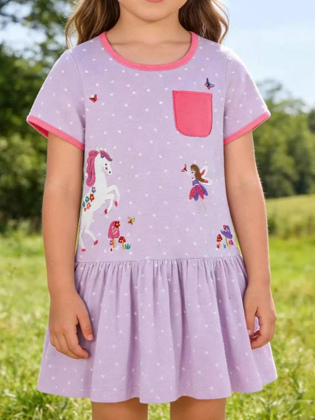 Children's Unicorn & Fairy Embroidered Ruffle Hem Dress