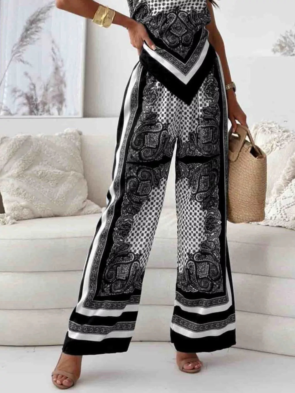Printed Cami and Wide Leg Pants Set