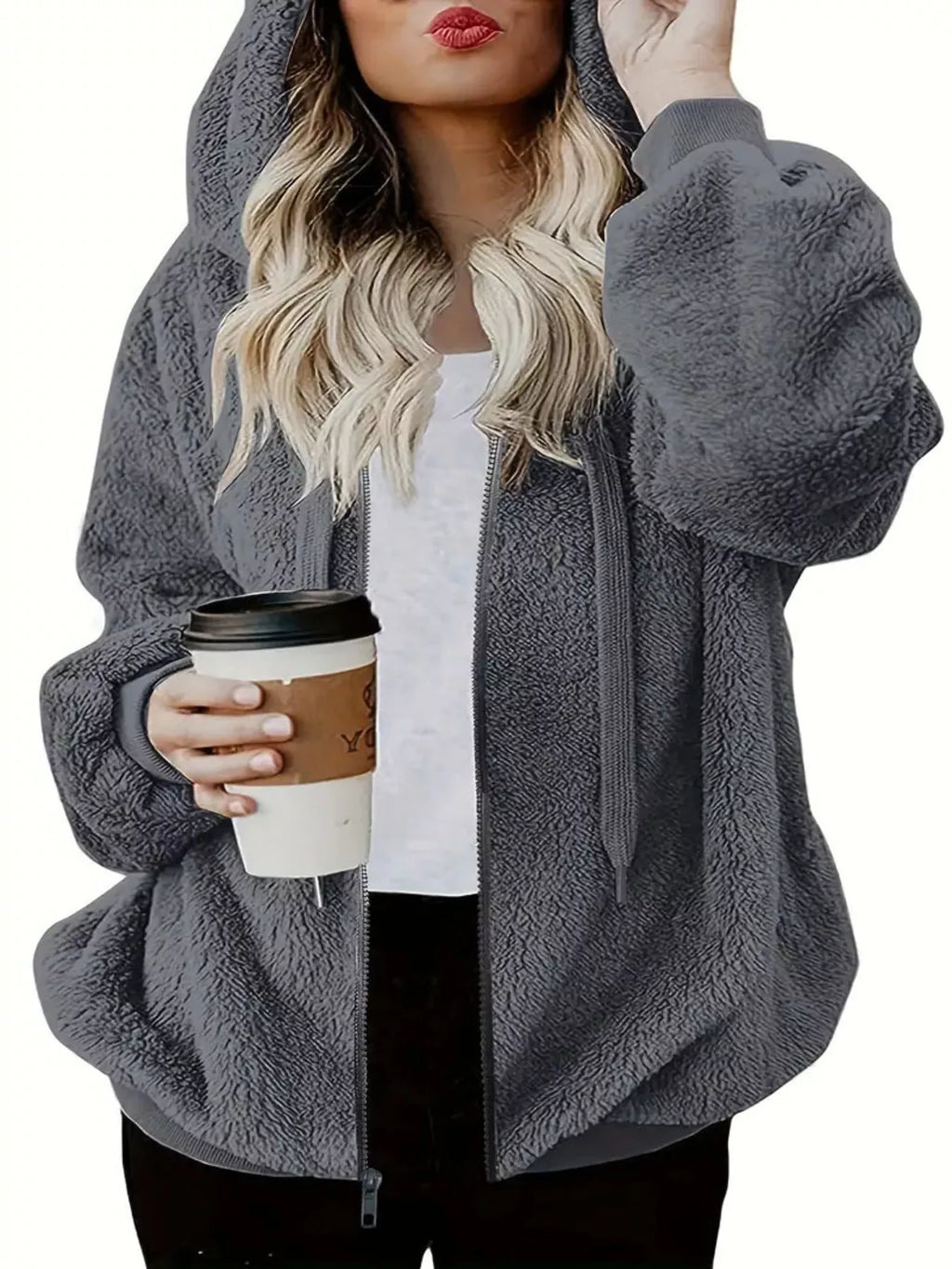 Fleece Zip-Up Drawstring Outerwear