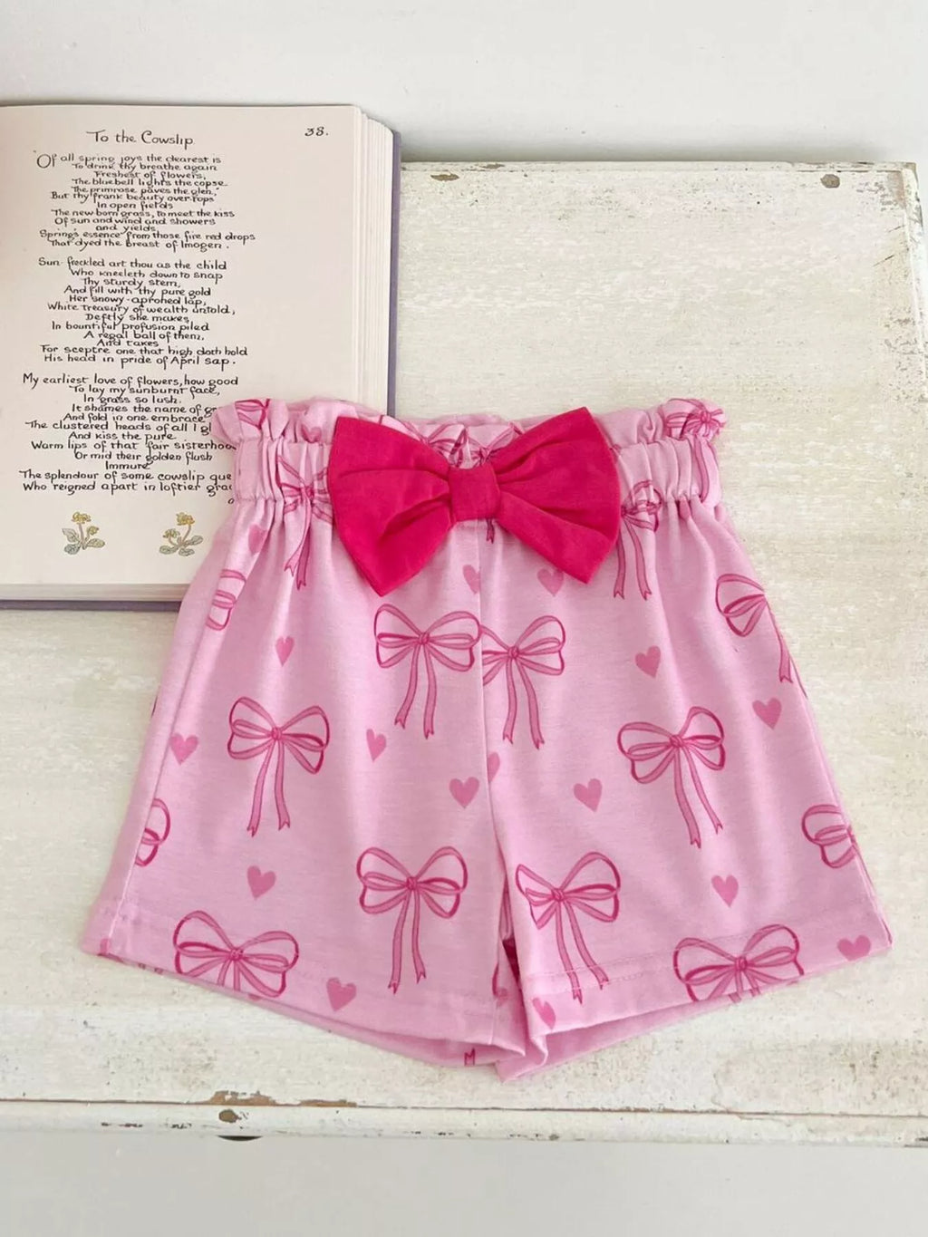Children's Bowknot Ruffle Sleeve Top and Shorts Set