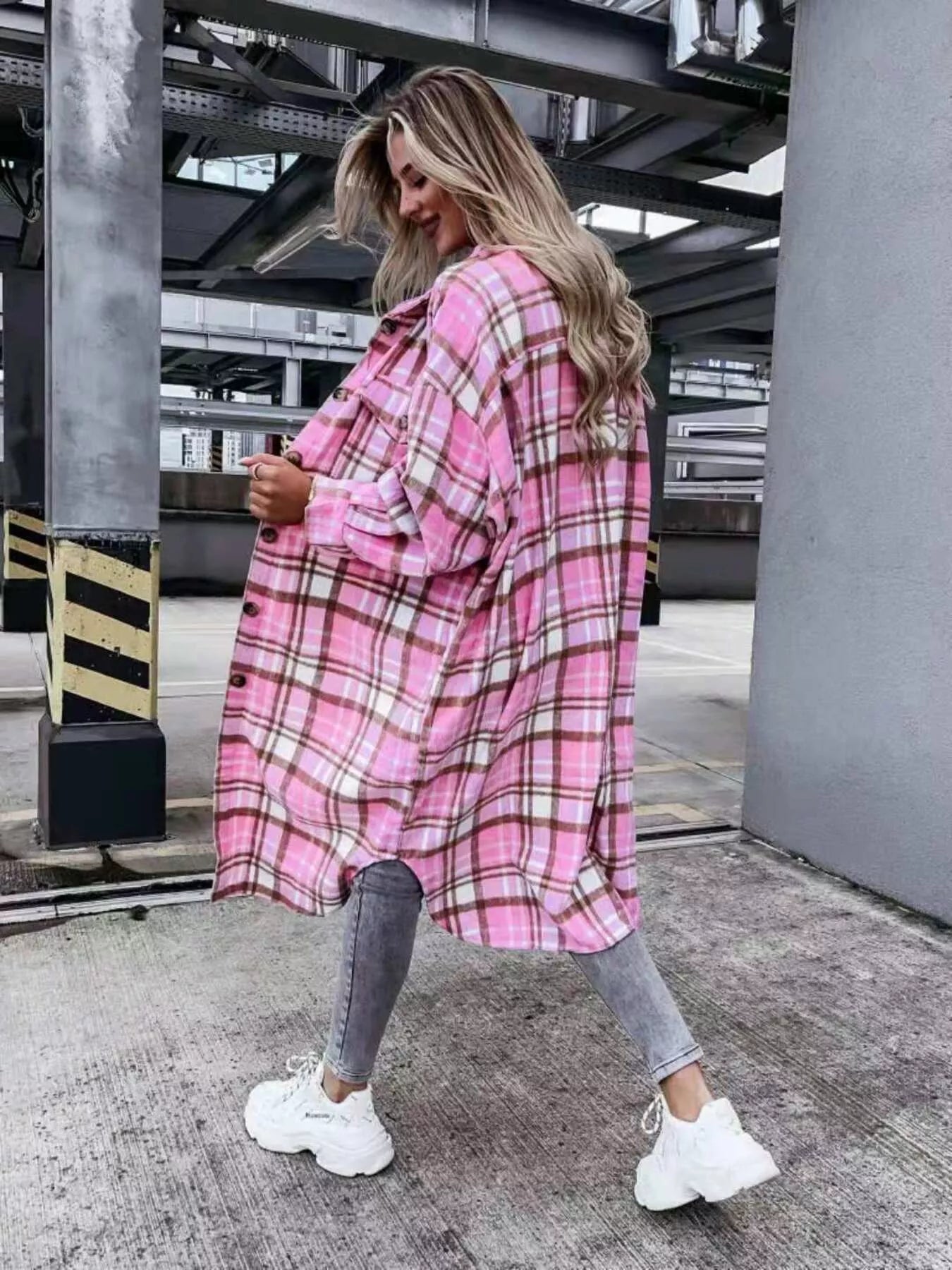 Plaid Button Up Longline Shacket