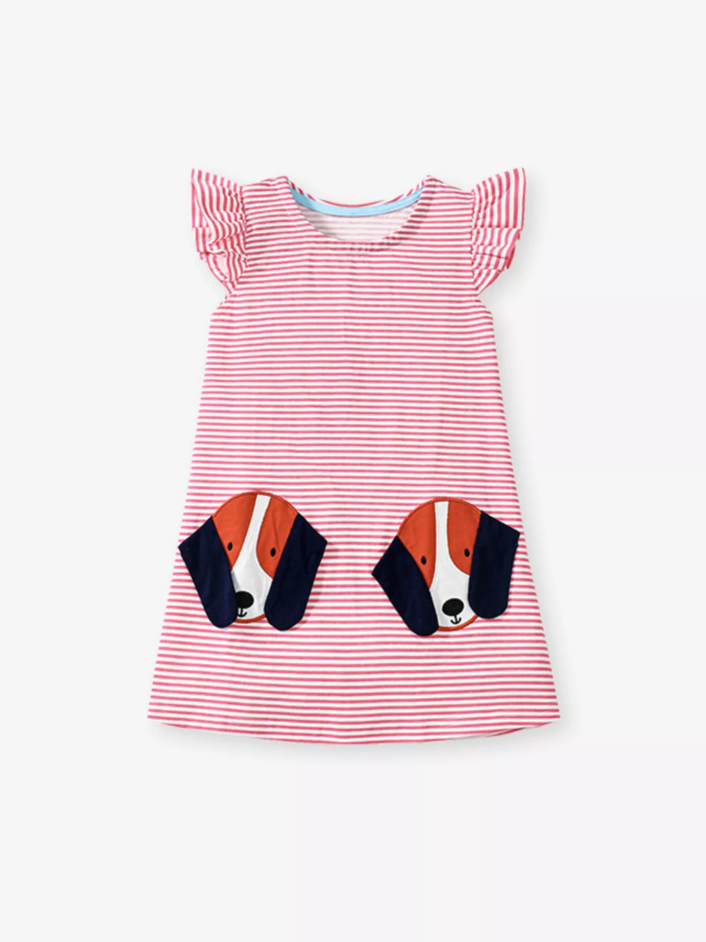 Children's Dog Striped Ruffled Dress