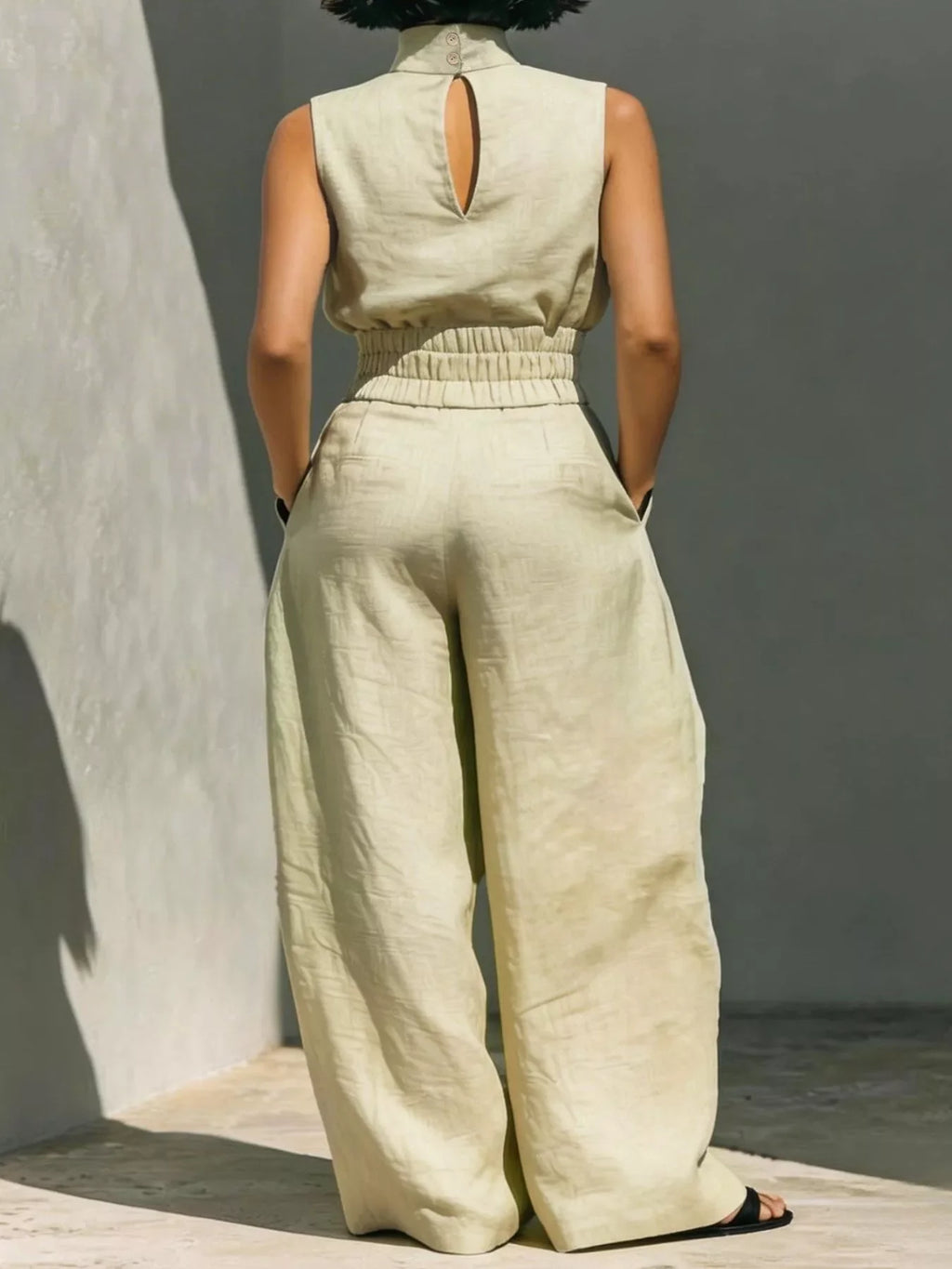 Turtleneck Sleeveless Top and Wide-Leg Pants Set