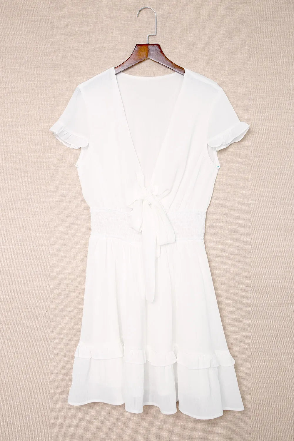 Tie-Front Mini Dress with Smocked Waist