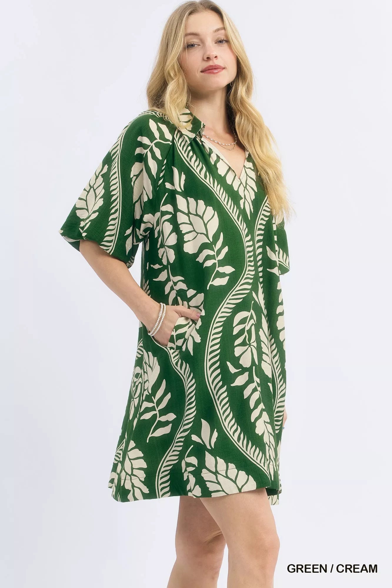 Umgee Leafy Ogee Print Mini Dress
