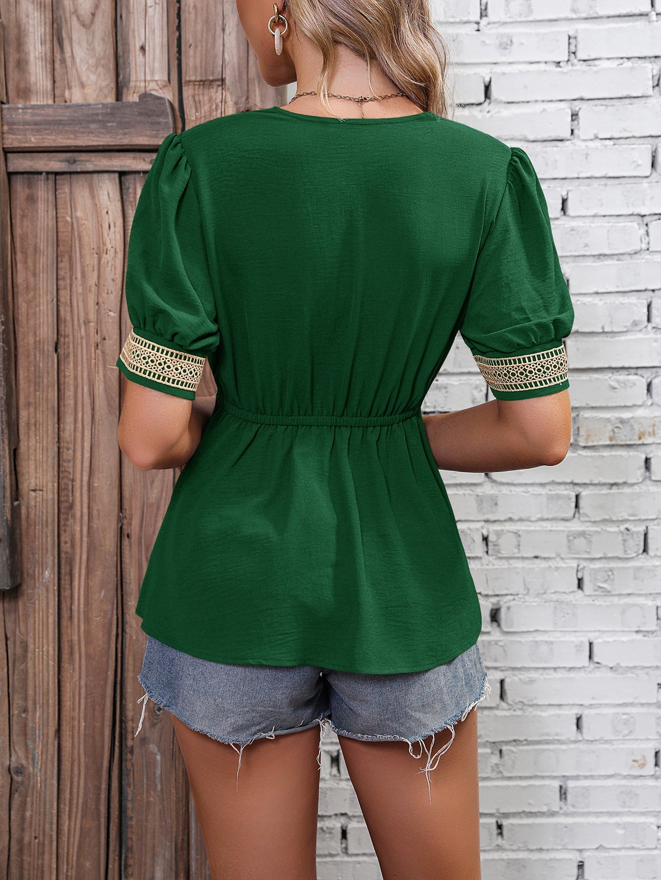 Ivy Lane Contrast V-Neck Babydoll Top