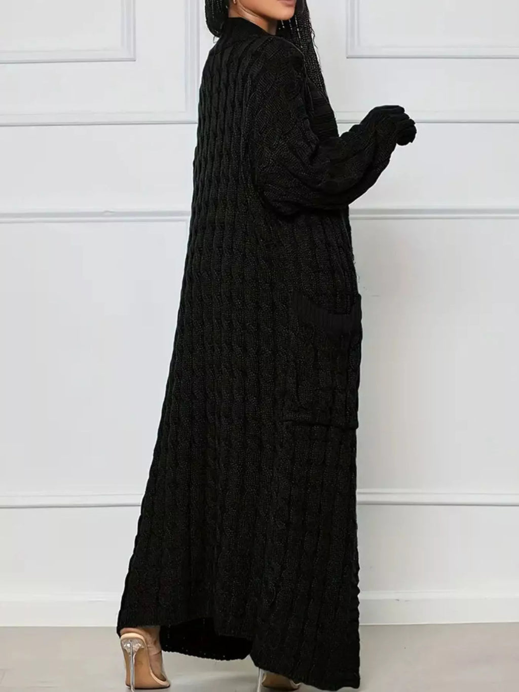 Cable Knit Longline Sweater Cardigan with Pockets