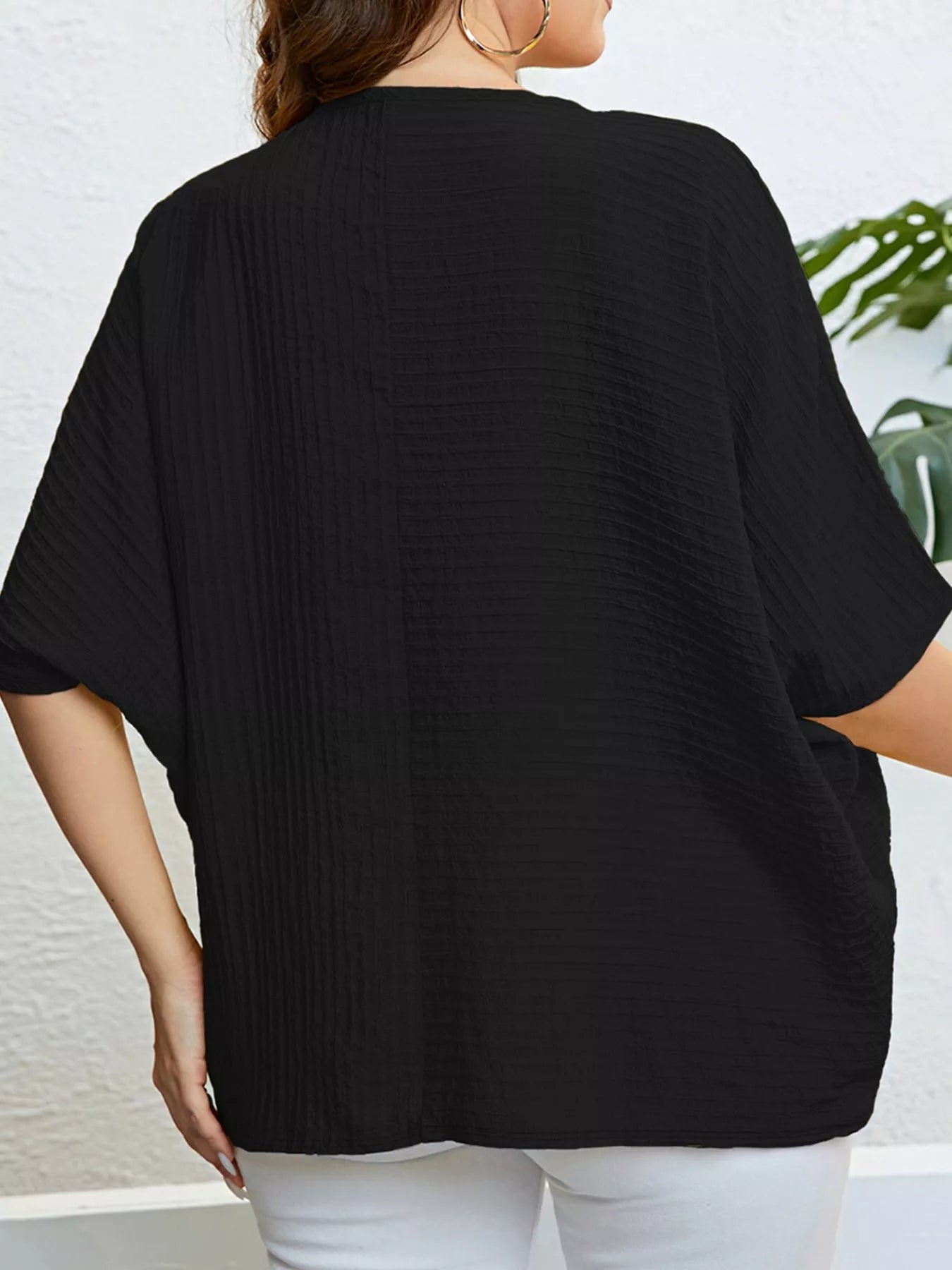 Plus Size Relaxed Fit Textured Half Sleeve T-Shirt