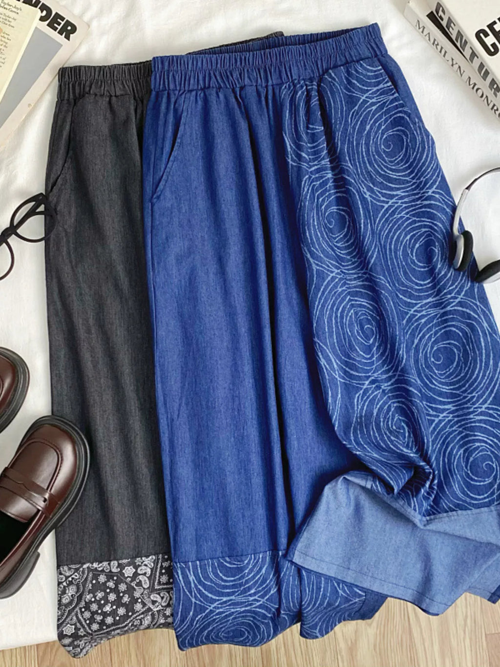 Elastic Waist Printed Jeans