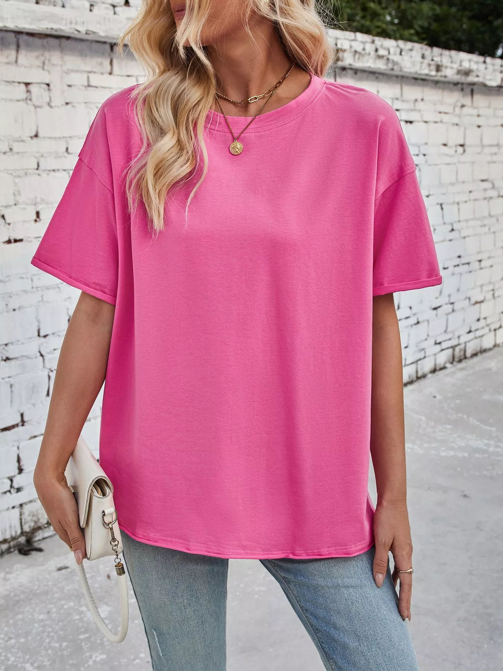 Casual Loose Fit Solid Color T-Shirt
