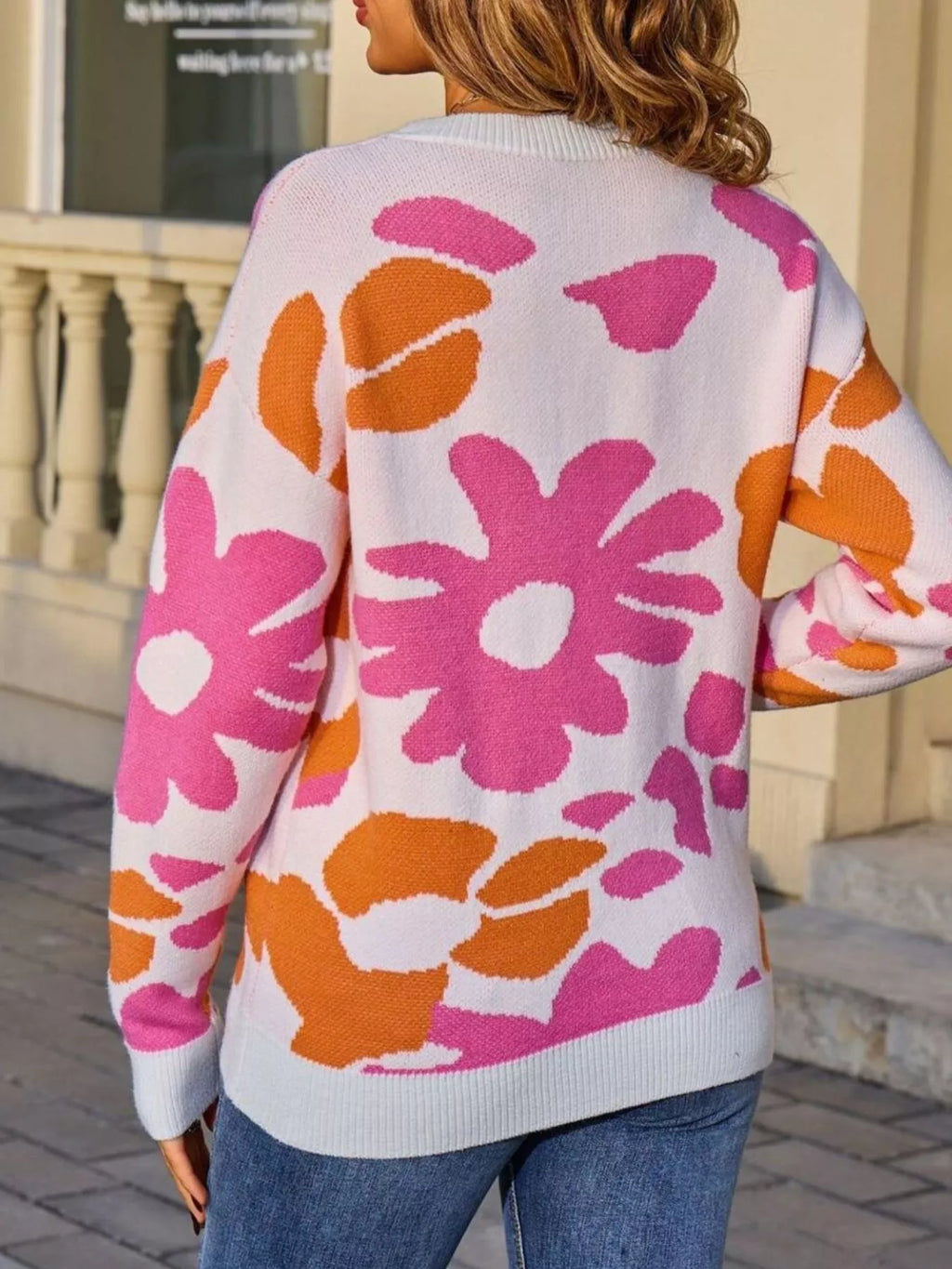Floral Crew Neck Long Sleeve Sweater