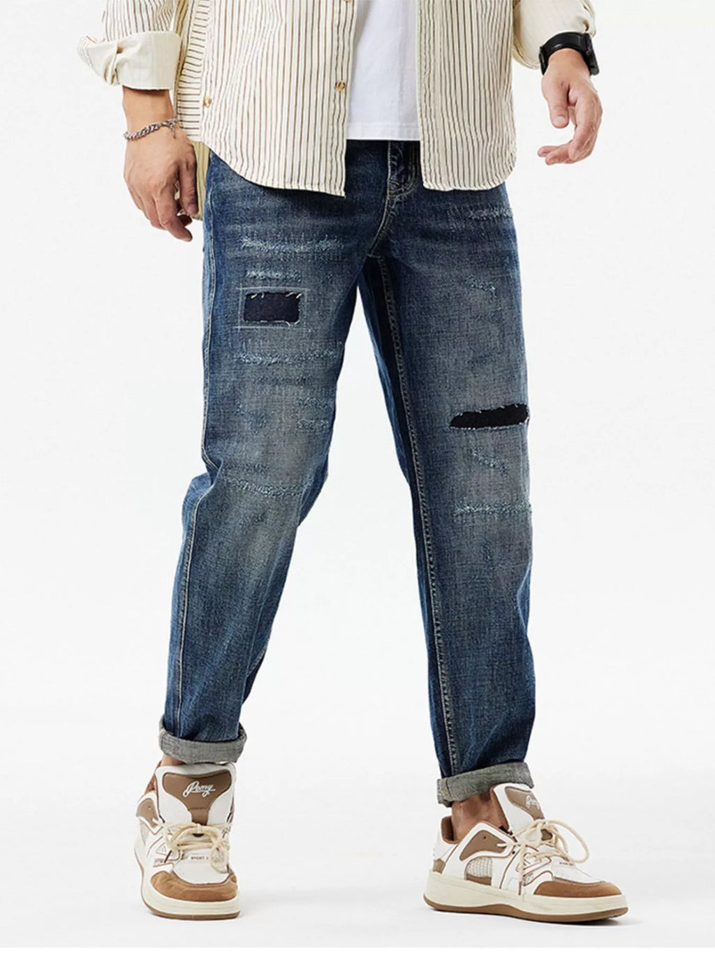 Men's Distressed Patchwork Jeans