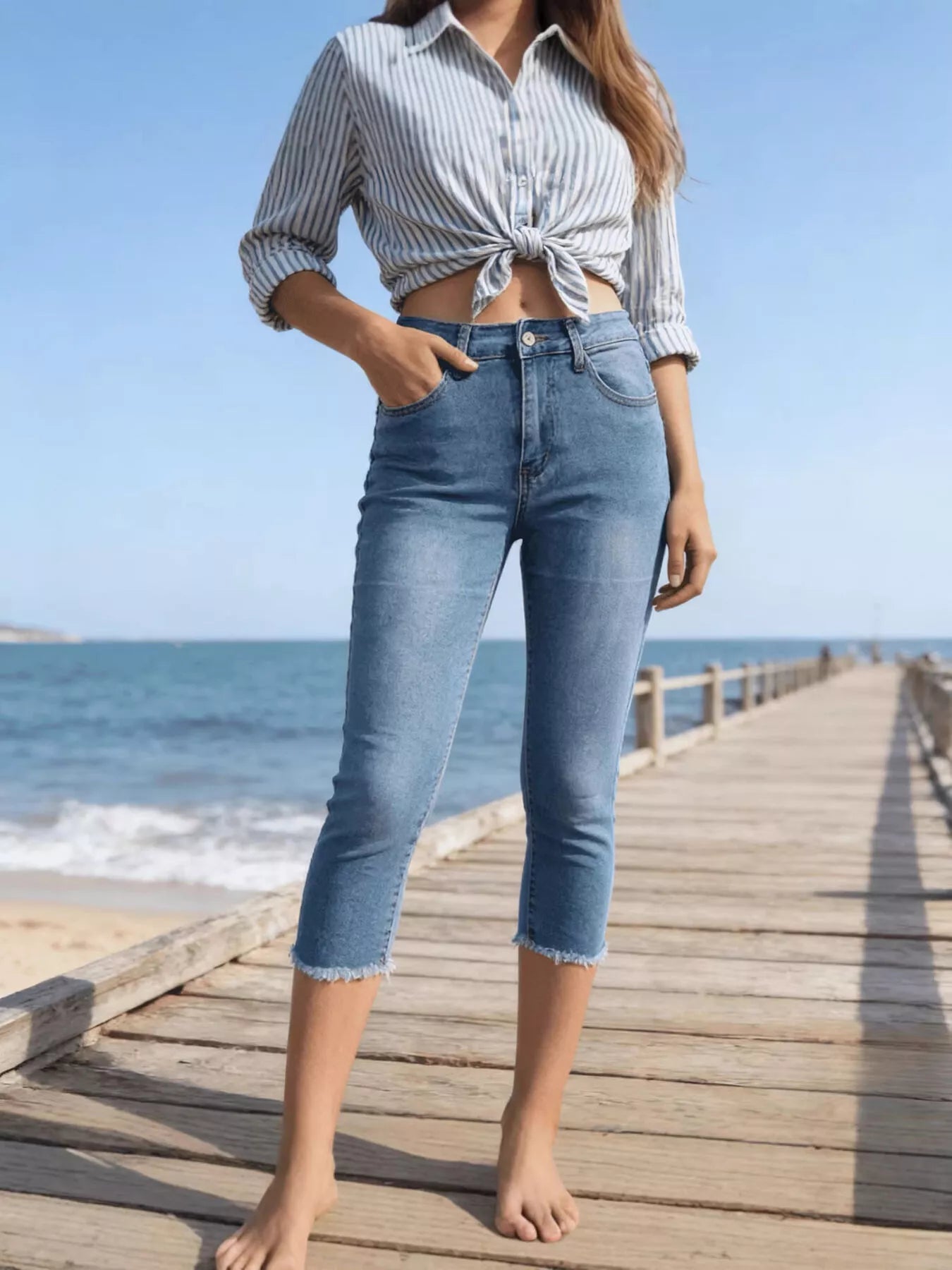 Raw Hem Capris Jeans