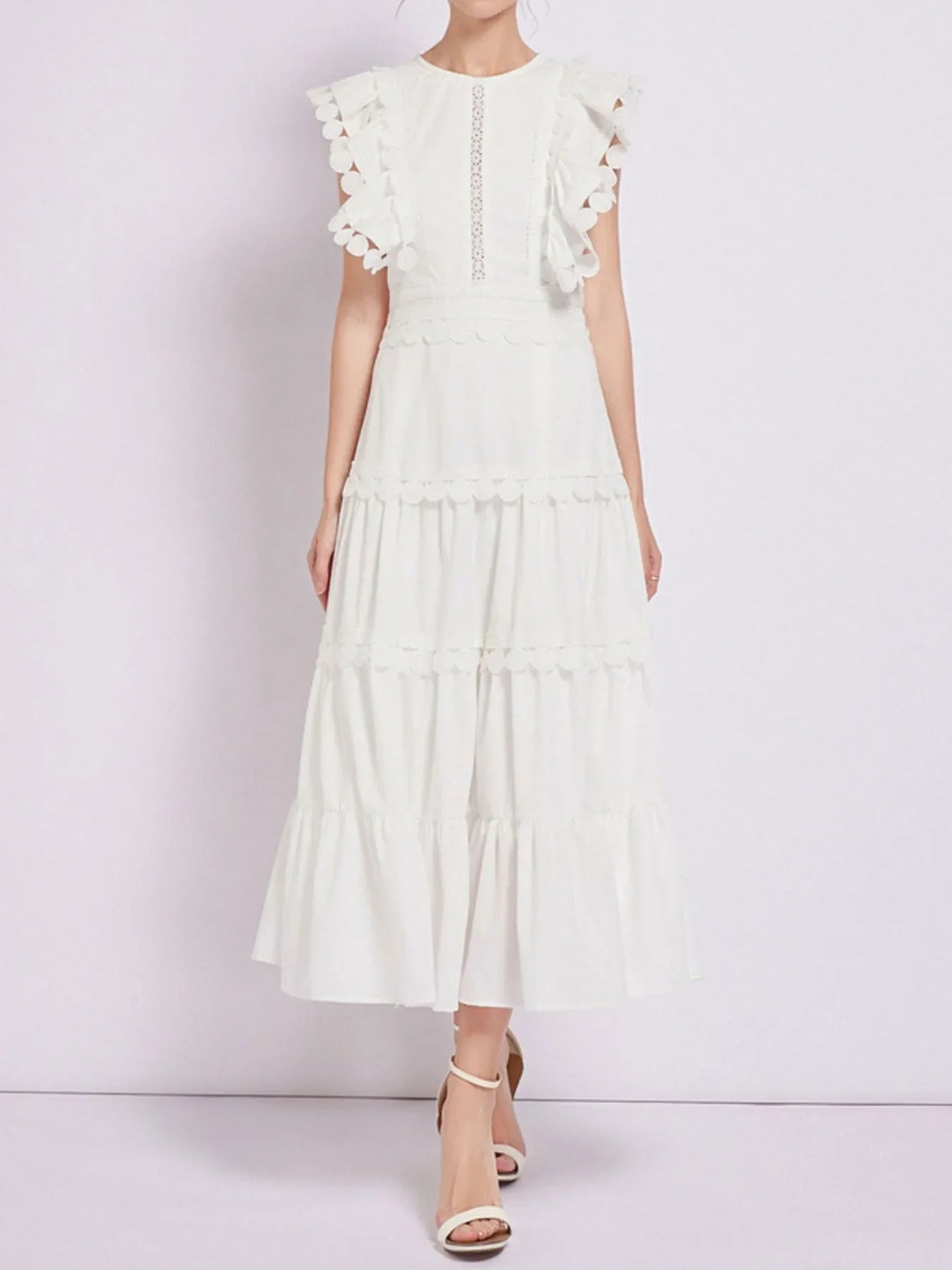 Sleeveless Ruffled Tiered Dress with Embroidered Trim