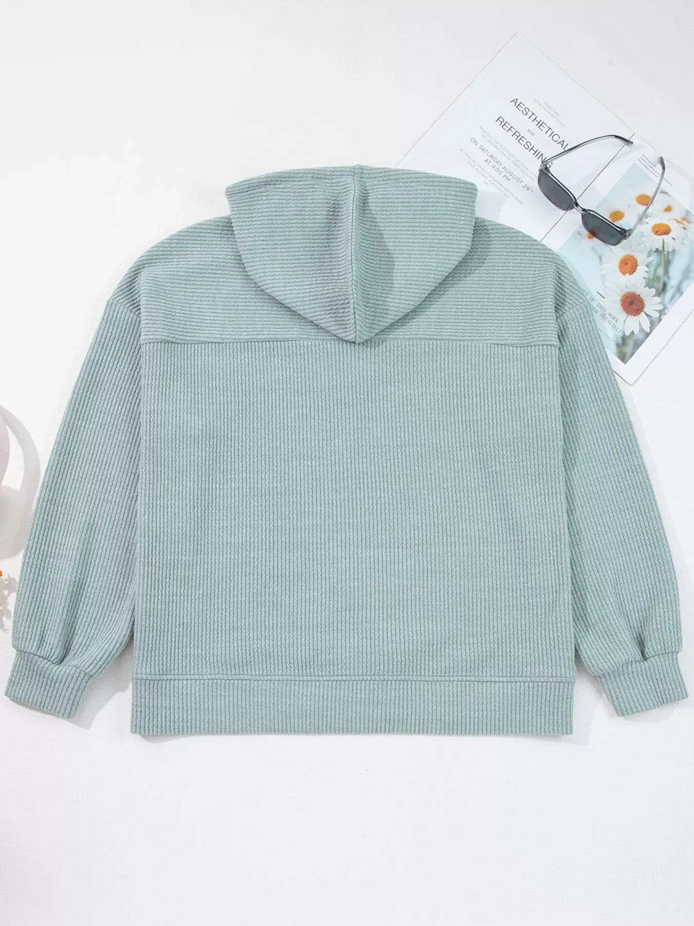Ribbed Drop Shoulder Knit Hoodie