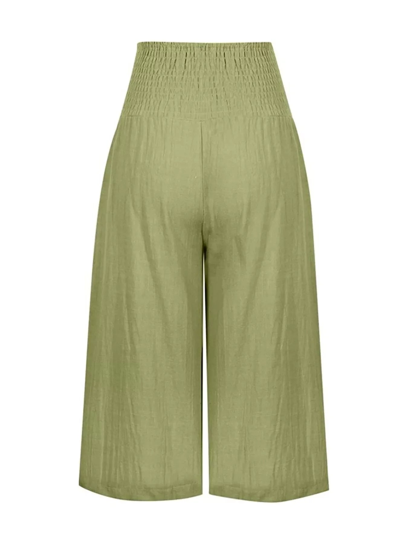 Smocked Wide-Leg Capri Pants