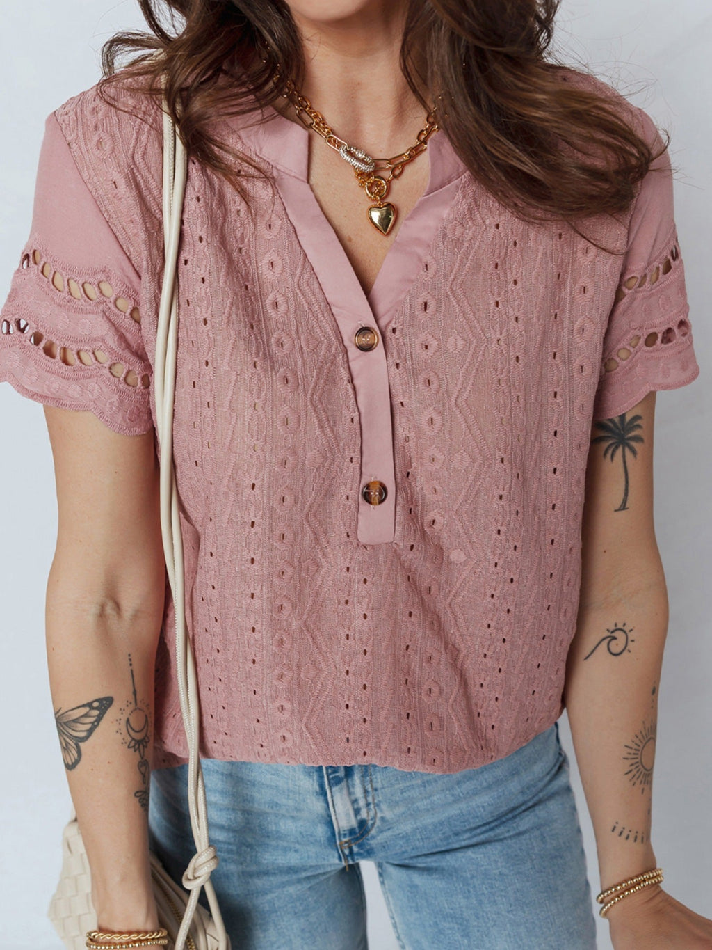 Eyelet Embroidered Short Sleeve Blouse