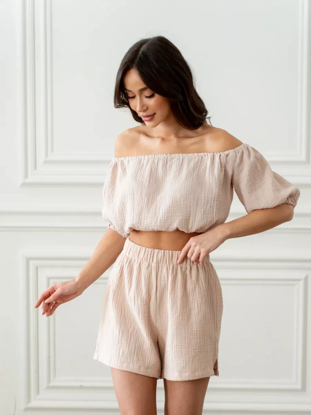 Off-Shoulder Cropped Top and Shorts Set