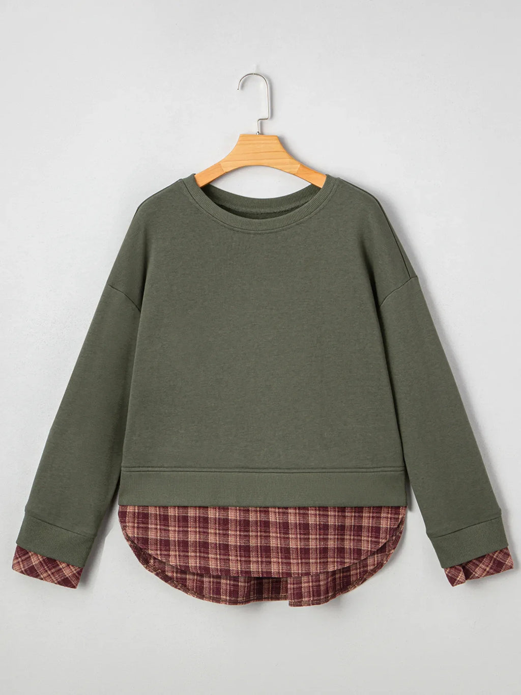Plaid Patchwork Drop Shoulder Sweatshirt