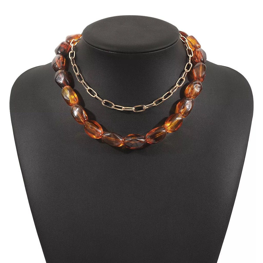 2 Piece Colorful Beaded Chain Necklace