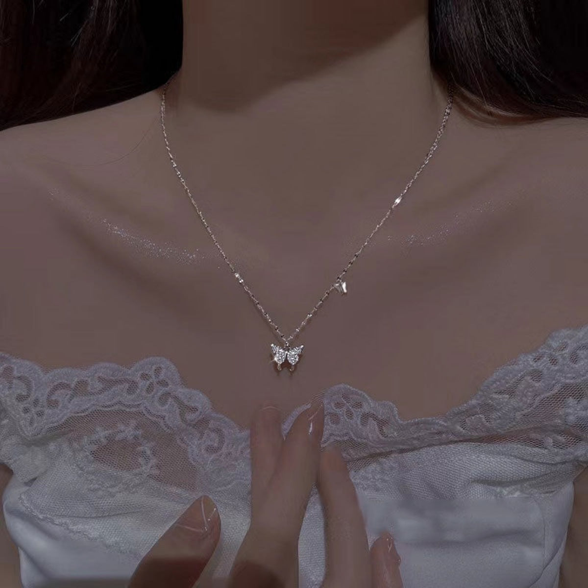 925 Sterling Silver Zircon Butterfly Necklace
