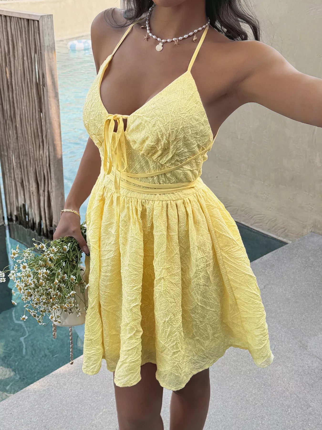 Textured Halter Neck Mini Dress