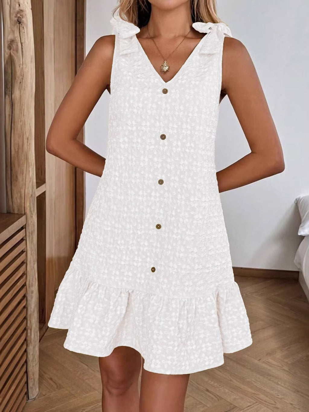 Ruffled Hem Tie Shoulder Dress