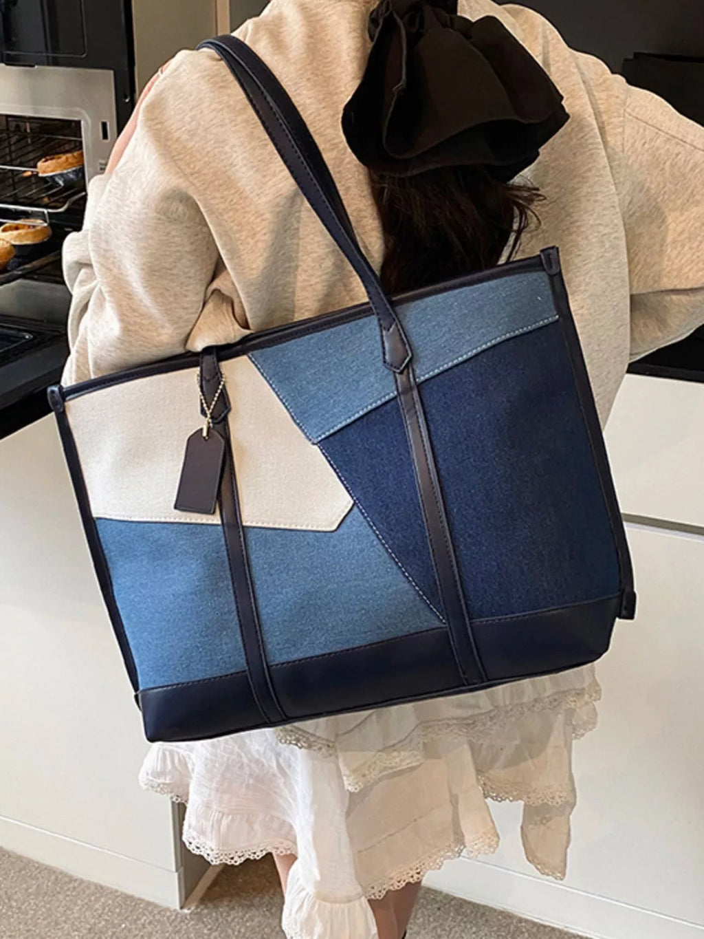 Color Block Denim Shoulder Bag