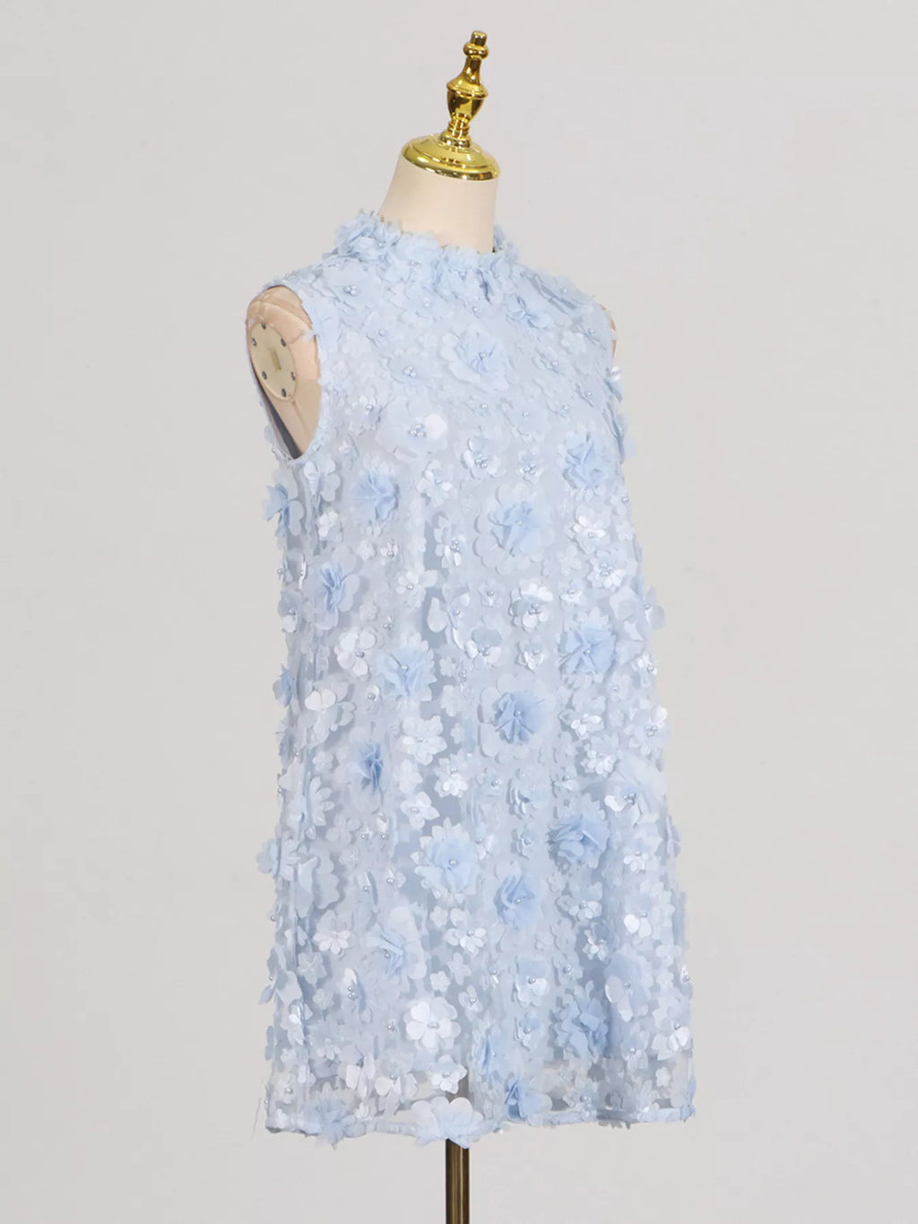 Floral Applique High Neck Sleeveless Mini Dress