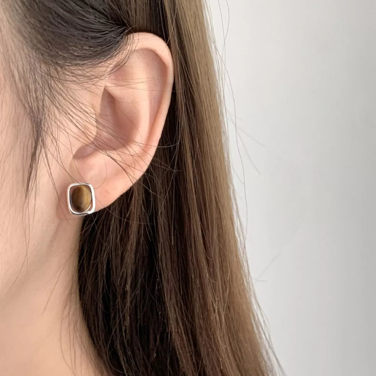 Square Tiger Eye Stud Earrings