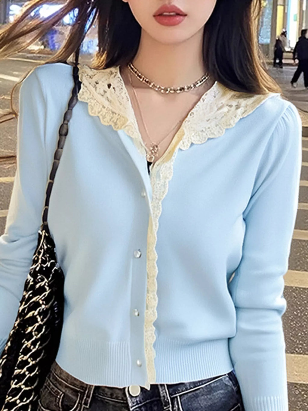 Lace Trim Hooded Cardigan