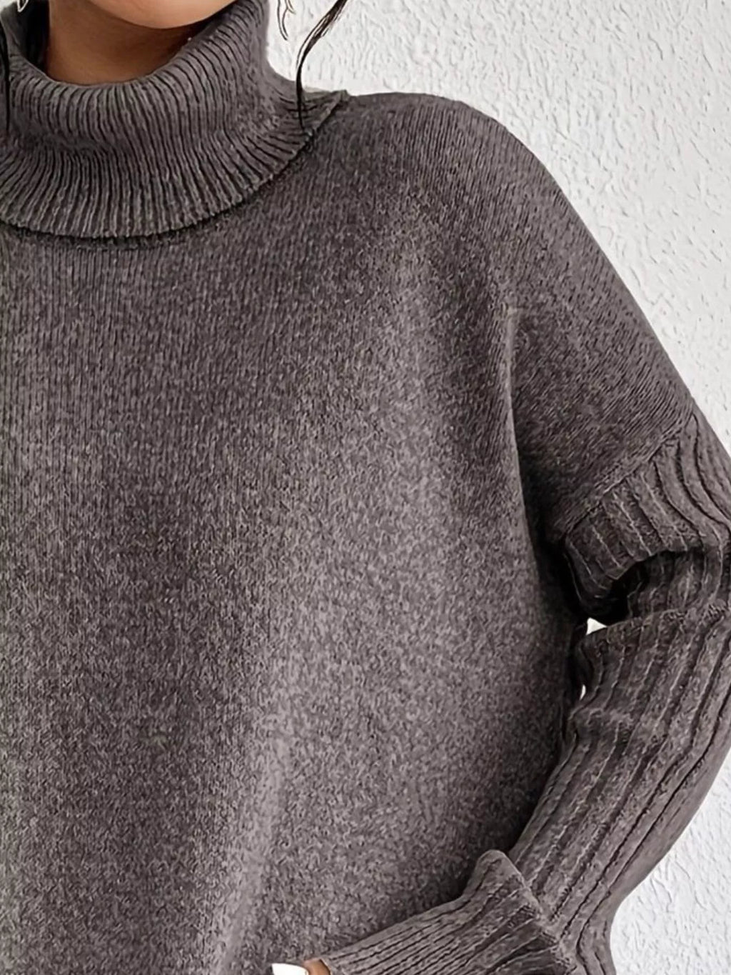 Turtleneck Dropped Shoulder Sweater