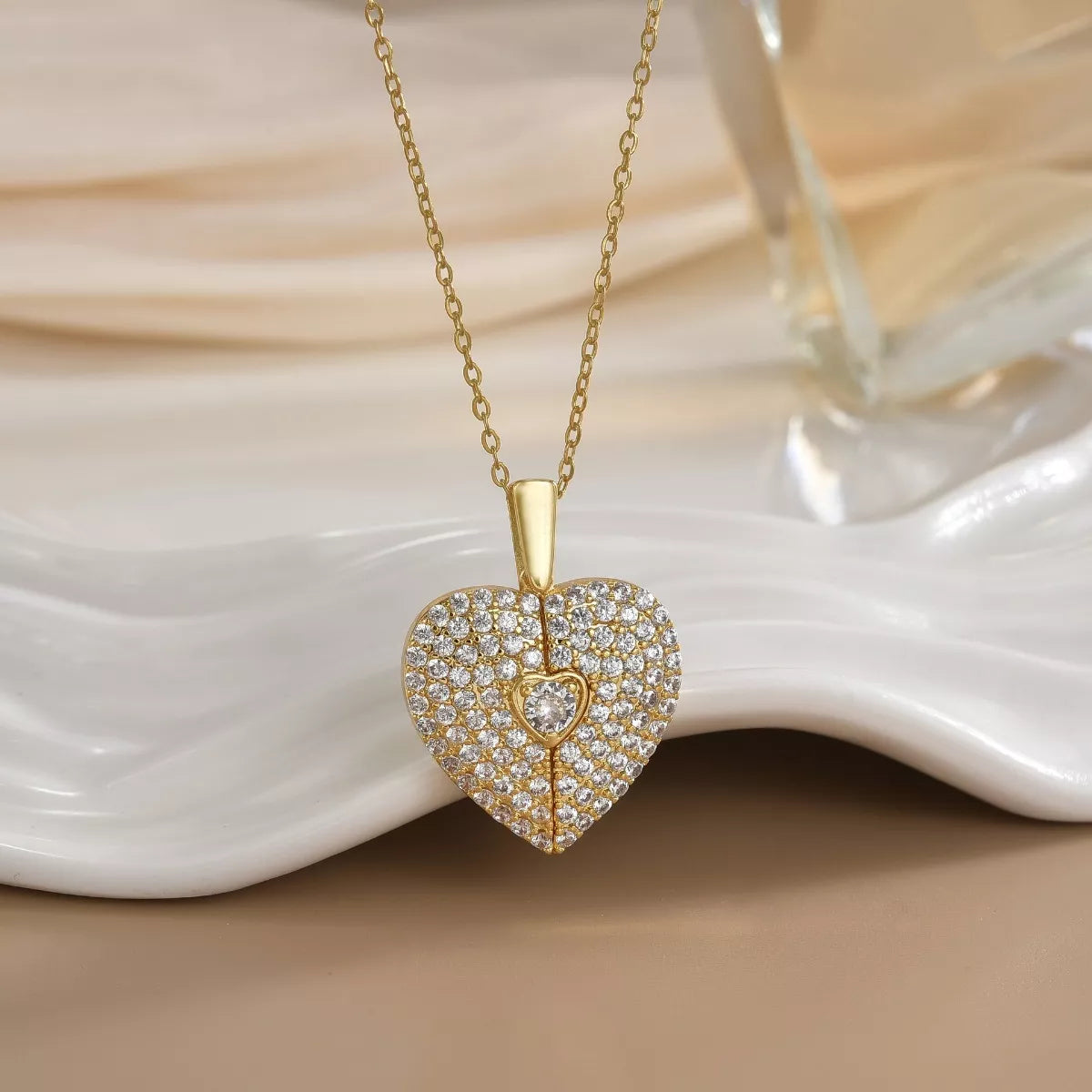 18K Gold-Plated Heart Locket Necklace